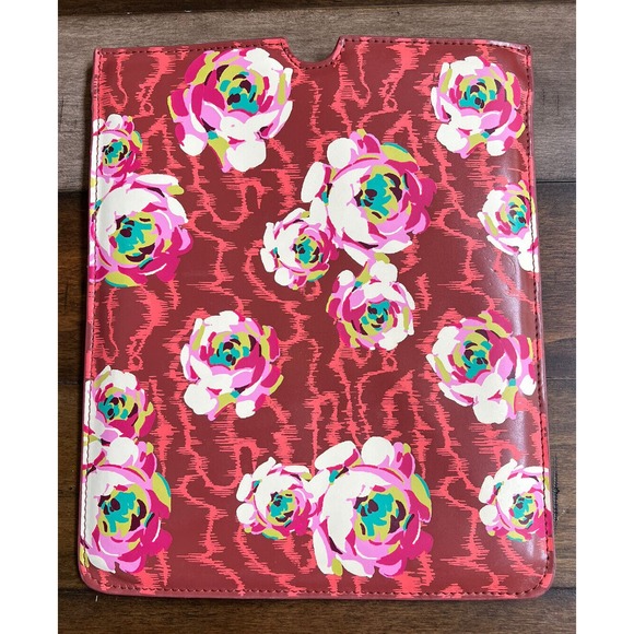 AMY BUTLER RED FLOWER Floral Faux Leather iPad Tablet Sleeve EUC 10”x8” - Picture 1 of 4